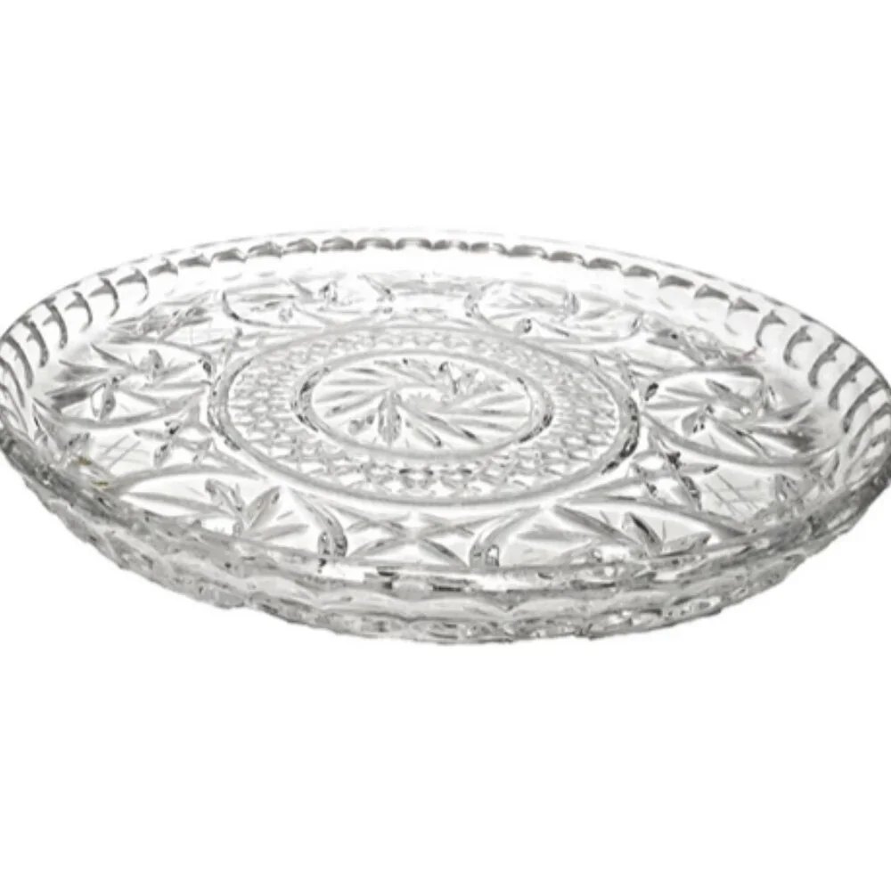 Antique Bohemian Czech Pinwheel Design Cut Crystal Decorative Luncheon 6" Plate - Picture 2 of 15